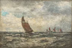 Sailing Vessels in a Choppy Sea by Robert Hopkin, circa 1890-1910, Oil on Canvas, sold Oct 2026