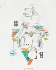 Ohne Titel (Valet B) by Vladimir Nemukhin, 1989, Bleistift, Buntstift und Kreide auf Velin, sold May 2021
