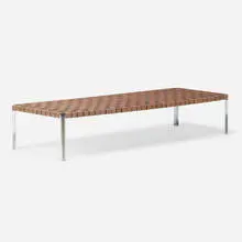bench by Erwine & Estelle Laverne, c. 1955, leather, chrome-plated steel, sold Oct 2020