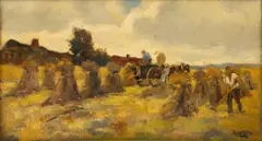 Harvest Scene by Giuseppe Lallich, circa 1930-40, Oil on Canvas, sold Oct 2026