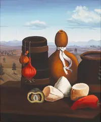 Still Life in a Podravina Landscape by Josip Generalić, 1967, Oil on Board, sold Oct 2026