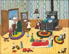 Christmas Family Gathering by Grace McArthur, circa 1970, Oil on Canvas, sold Oct 2026