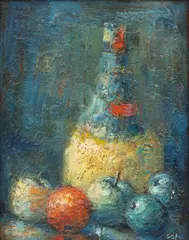 Still Life with Fruit and Wine by Herman 'Hy' Golo, 1950-60, Oil on Canvasboard, sold Oct 2026
