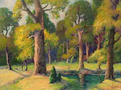 Landscape by George Jensen, Oil on Masonite, sold Oct 2026