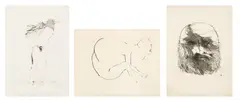s, 'Crouched Animal, Rodolphe Bresdin, & Vertical Birdman by Leonard Baskin, circa 1960-70, Etchings on Paper, sold Oct 2026