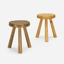 stools from Les Arcs, pair by Charlotte Perriand, c. 1968, pine, sold Aug 2020