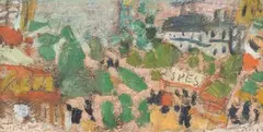 Scène de rue by Ivan Puni, Huile et graphite sur toile marouflé sur isorel, sold Dec 2017