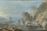 Deux personnages au pied d'une cascade by dit l'Aîné Louis-Gabriel Moreau, Gouache, sold Jun 2017