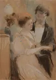 Scène galante by Antoine Calbet, Pastel et pierre noire, sold Nov 2017