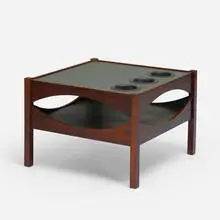 bar table by Brazilian, c. 1975, rosewood, lacquered wood, plastic, sold Aug 2020