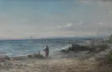 Paysage animé, bord de mer by Paul Pascal, 1883, Aquarelle, sold Jan 2021