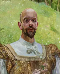 Autoportret z kwiatem koniczyny by Jacek Malczewski, 1909, olej, deska mahoniowa, sold Jun 2026