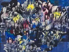 Bez tytułu by Alfred Lenica, ok. 1960, gwasz, papier, sold Jun 2026
