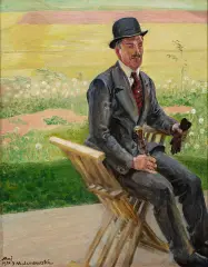 Mieczysław Gąsecki w parku by Jacek Malczewski, 1920, olej, tektura, sold Oct 2026