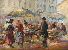 Rynek we Lwowie by Erno Erb, olej, tektura, sold Oct 2026