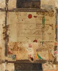 67/25 by Teresa Rudowicz, 1967, technika mieszana, collage, płótno, sold Oct 2026