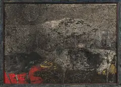 Krajobraz nadbużański z cyklu Krajobraz animalistyczny, 1962/1964 by Henryk Musiałowicz, technika własna, płyta, sold Oct 2026
