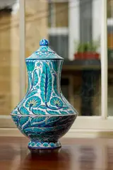 PERSIAN-STYLE VASE AND COVER, FULHAM PERIOD CIRCA 1890 by William De Morgan, 1890, glazed pottery, sold Oct 2026