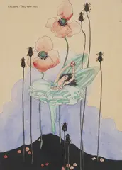 POPPIES, 1912 by Elizabeth Mary Watt, watercolour, pen and ink, sold Oct 2026
