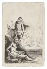MALE NUDE, SEATED AND STANDING ('HET ROLWAGENTJE')  (B., HOLL. 194; NEW HOLL. 233) by Rembrandt Harmensz van Rijn, etching, circa 1646, a strong though later impression of New Hollstein's eighth (final) state, showing touches of wear t, sold Oct 2026