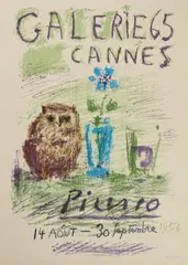 GALERIE 65, CANNES (HIBOU, VERRE ET FLEUR) (CZW. 21) by Pablo Picasso, lithograph printed in colours, 1956, from the poster edition of 2000 (there is also a signed and numbered edition of 100, sold Oct 2026
