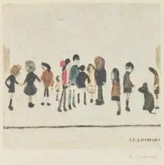 GROUP OF CHILDREN by L. S. Lowry, offset lithograph printed in colours, circa 1972, sold Oct 2026