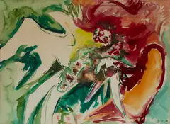 COCK FIGHT by Édouard Pignon, 1973, watercolour and gouache, offered Oct 2026