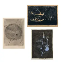 THREE PRINTS: 'UNTITLED,' 'BIRD' & 'UNTITLED (1969)' by John Wells, UNTITLED Linocut, sold Oct 2026