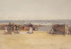 WINCHING THE BOATS by Robert Weir Allan, watercolour, sold Oct 2026