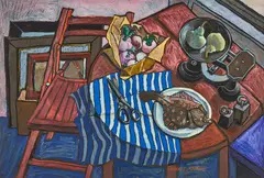 STILL LIFE by Christine McArthur, pastel on black paper, sold Oct 2026