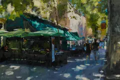CAFE IN THE SHADE, COURS MIRABEAU, AIX by Jack Morrocco, 2010, oil on canvas, sold Aug 2026