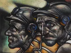 THE MINERS by Peter Howson, pastel, sold Aug 2026