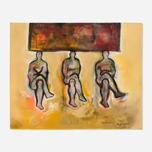 El Jurado by Angel Alonso, mixed media on unstretched canvas, sold Oct 2026