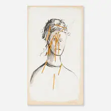 Pencil Head by Jonathan Borofsky, 1980, oil on canvas, pencils, sold Oct 2026