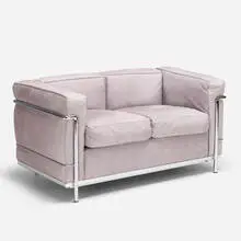 LC2 settee by Charlotte Perriand and Le Corbusier Pierre Jeanneret, chrome-plated steel, suede, sold Aug 2020