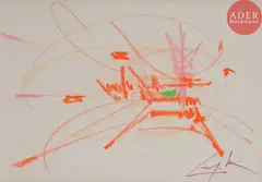 Composition by Georges Mathieu, 1993, Crayon gras, sold Oct 2017