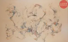 Composition by Bernard Schultze, 1960, Pastel gras sur papier contrecollé sur toile, sold Oct 2017