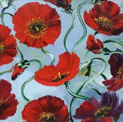Scarlett Poppies II by David Voigt, 2002, Acrylic on Canvas Board, sold Oct 2026