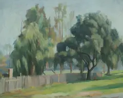 The Willow and Olive Tree by Joshua Smith, 1966, Oil on Board, sold Oct 2026