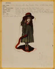 COSTUME DESIGN FOR A GIRL, GREEN & RED by John Byrne, ink and watercolour on card laid on paper, sold Aug 2026