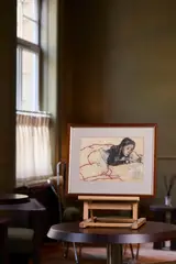 CELIE WATCHING TV by John Byrne, pencil and pastel, sold Aug 2026