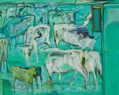 CATTLE by Robin Philipson, 1990, oil on canvas, sold Aug 2026