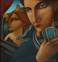 THE CARD PLAYER by Ian McWhinnie, oil on board, sold Aug 2026