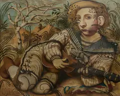 SAILOR BOY WITH GUITAR by John Byrne, 1967, oil on panel, sold Sep 2026