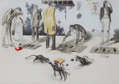 UNTITLED (STONE-MOUSE SELLERS) by Charles Avery, Pencil, ink and gouache on card, sold Sep 2026