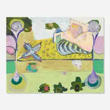 Literary Owl by Daisy Sheff, 2021, oil and collage on panel, sold Oct 2026