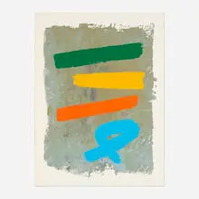 Three and Blue Loop (from the Loop series) by Jack Bush, 1971, lithograph in colors laid to board, sold Oct 2026