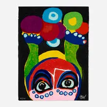 Clown Visage Paysage (from the Circus suite) by Karel Appel, 1978, woodcut in colors, sold Oct 2026