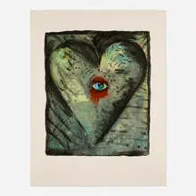 The Hand-Colored Viennese Hearts VI by Jim Dine, 1990, screenprint, etching and aquatint in colors with hand-coloring on Arches, sold Oct 2026