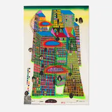 Good Morning City - Bleeding Town by Friedensreich Hundertwasser, 1971, screenprint in colors with metallic embossing on Fabriano, sold Oct 2026